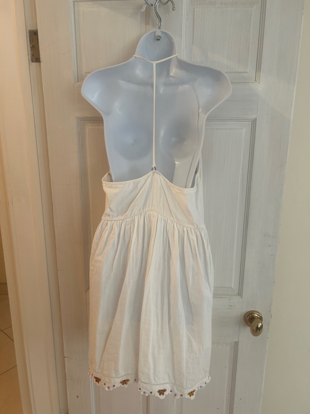 Free People White Mini Dress with Yellow & Red Floral Embroidery and Pockets - Picture 2 of 2